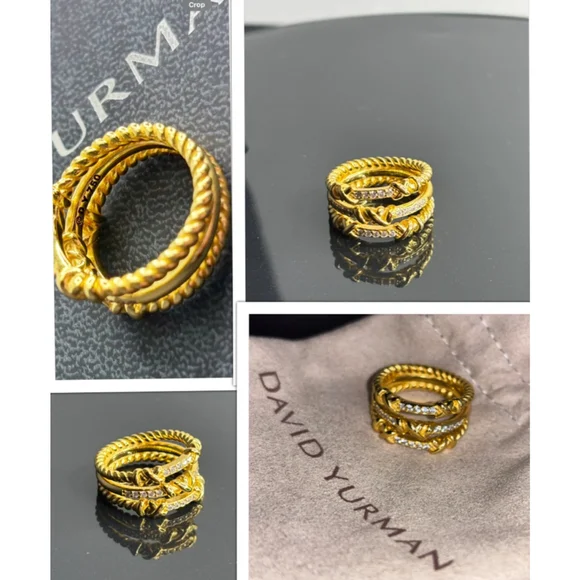 David Yurman 18K Solid Yellow Gold & Diamond Petite Helena size 8 Ring w Box+Bag - Picture 4 of 10